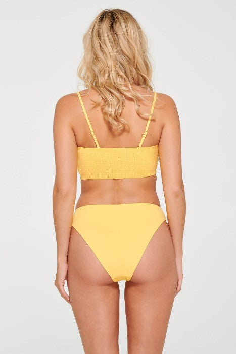 Yellow Smocked High-Waist Bikini Bottom